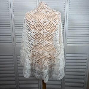 Elwin Vintage White Crochet Poncho Shawl Open Weave Boho Made in Japan